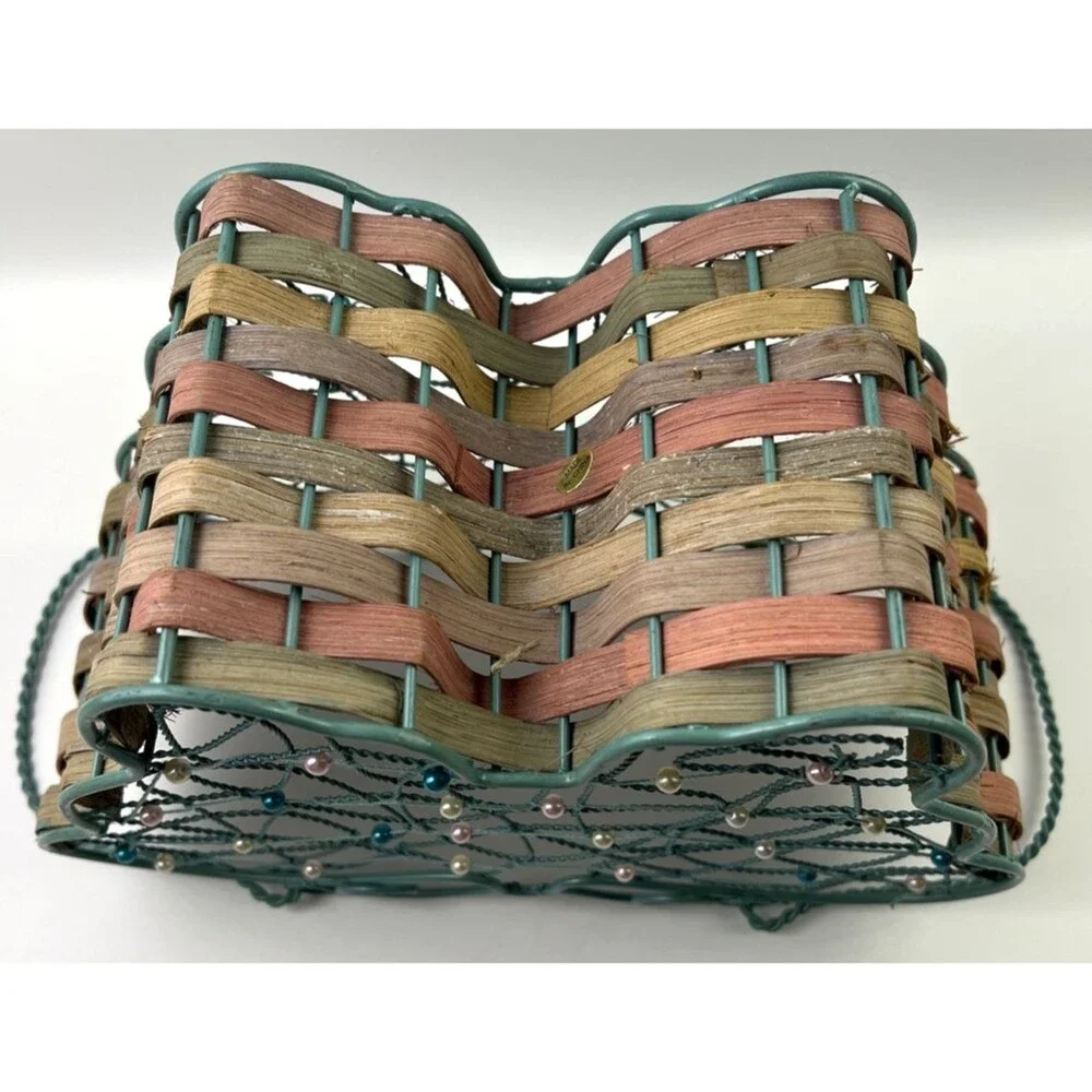 Butterfly Wire & Beaded Basket W/Handles See Pictures on Condition
